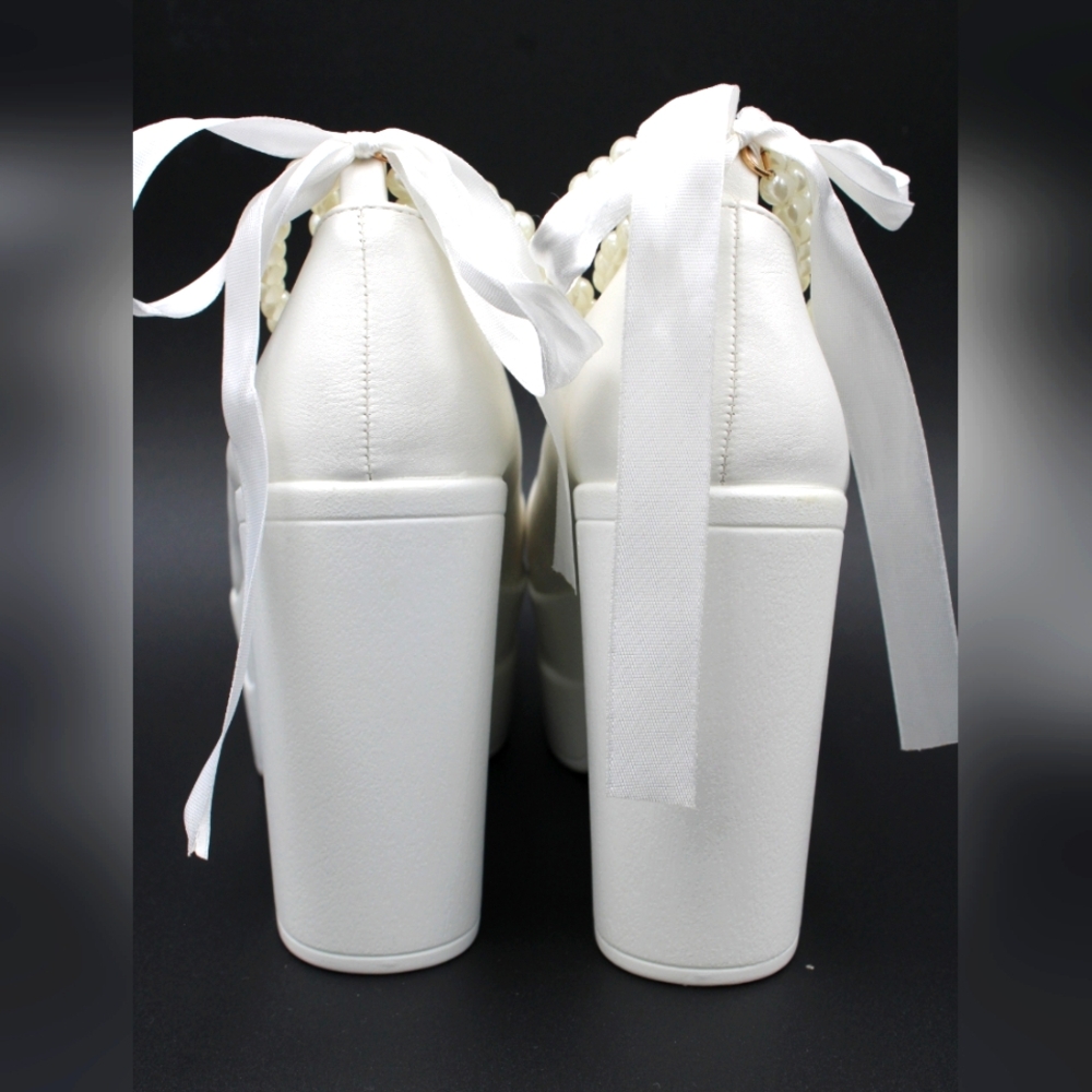 Women’s Pearl Decor Chunky Heeled Ankle Strap Heels – Size 6.5 (EU 37) - Picture 5 of 9